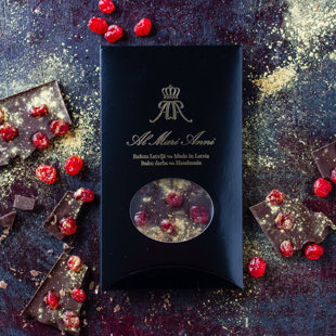 Dark chocolate with dried cherries and exquisite gold dusting